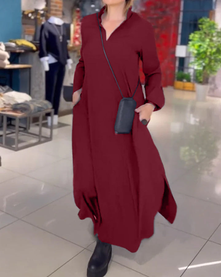 EVIA™ - Lockeres langes Kleid mit Aufschlägen und Seitenschlitz