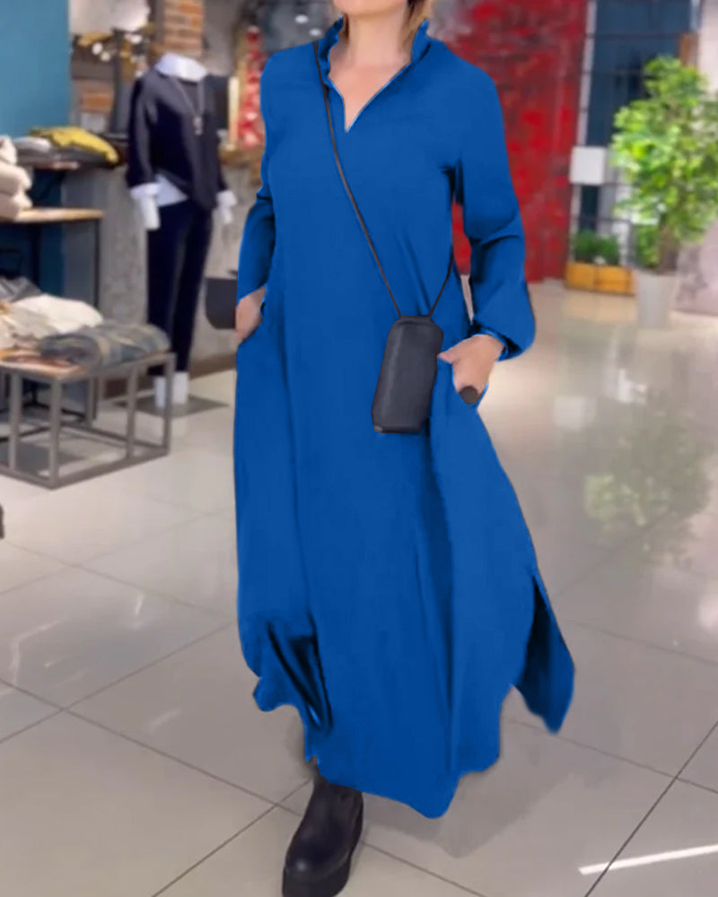 EVIA™ - Lockeres langes Kleid mit Aufschlägen und Seitenschlitz