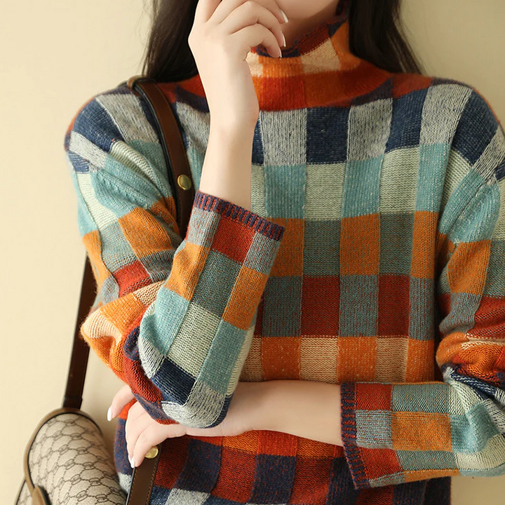 KATE™ - Patchwork-Rollkragenpullover